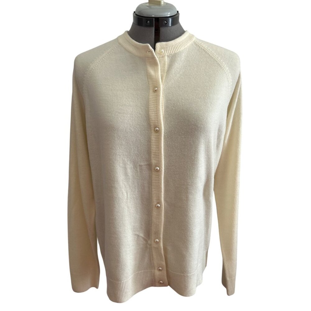Sag Harbor Womens Cream Cardigan Medium 100% Acrylic Long Sleeve Button Front